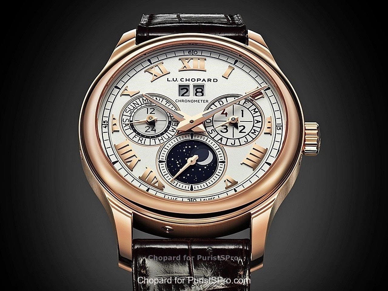 Chopard L.U.C 1963 Chronograph silver sunburst dial 18K Rose Gold